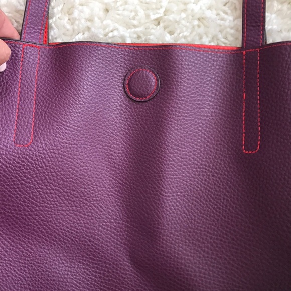 13 X 15" faux leather purple/red tote - Picture 2 of 7